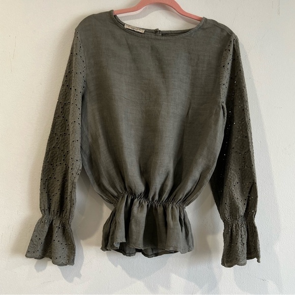 Francesca Bettini Tops - FRANCESCA BETTINI olive Women's Blouse with Lace Sleeves made in ITALY. L